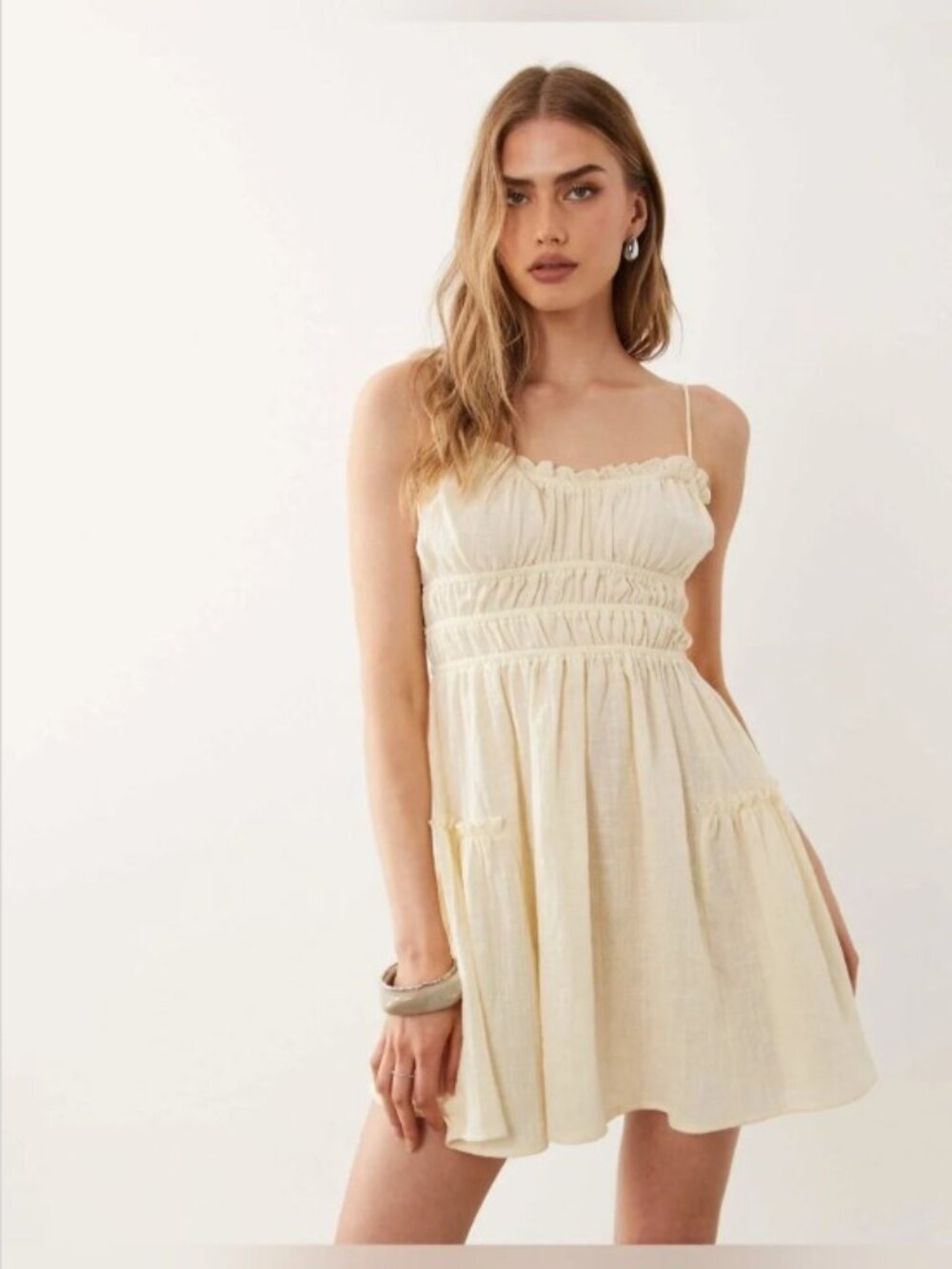 ASOS DESIGN Faith Beach Shirred Mini Sundress in Lemon